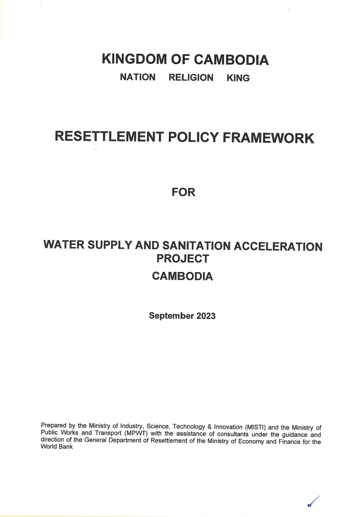 Resettlement Policy Framework (WATER SUPPLY AND SANITATION ACCELERATION PROJECT)