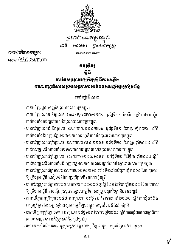 អនុក្រឹត្យស្តីពីការកែសម្រួលអនុក្រឹត្យស្តីពីការបង្កើតគណៈកម្មាធិការសម្របសម្រួលការអភិវឌ្ឈសេដ្ឋកិច្ចក្រៅប្រព័ន្ធ